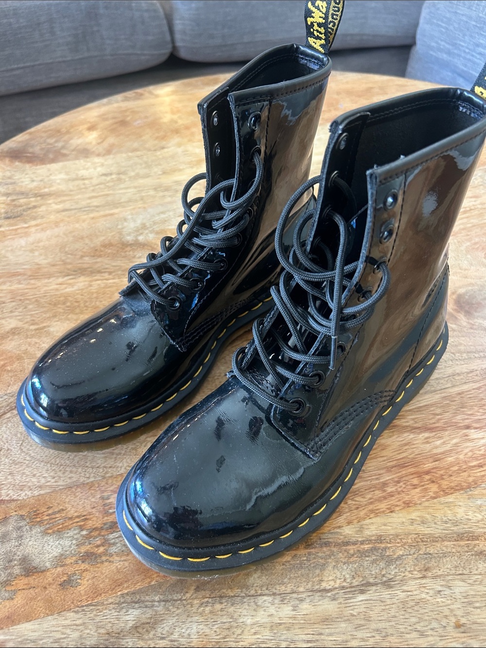 Dr. Martens Black Boots with Yellow Stitching
